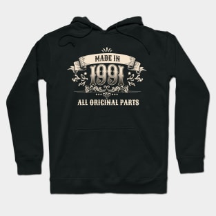 Retro Vintage Birthday Made In 1991 All Original Parts Hoodie